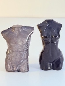 Stunning Hand-Carved Obsidian Torso Sculptures - Male &amp Female Set. (5.2 oz  149 g)