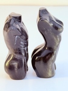 Stunning Hand-Carved Obsidian Torso Sculptures - Male &amp Female Set. (5.2 oz  149 g)