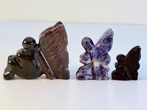 Set of 3 Hand-Carved Gemstone Butterfly Fairies  Sodalite, Moss Agate &amp Amethyst. (4 oz  116 g)