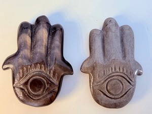 Hand-Carved Silver &amp Golden Sheen Obsidian Hamsa Pair. (3.2 oz  93 g)