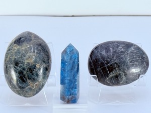 Blue Apatite Polished Trio Point, Palm Stone, and Large Oval Pebble. (10.9 oz  310 g)