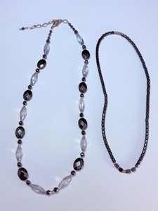 Elegant Monochrome Jewelry Set Faceted Quartz Statement Piece &amp Sleek Hematite Strand