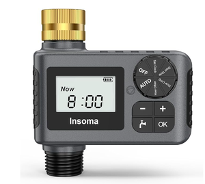 lot 100 image: Insoma Sprinkler Timer with Brass Swivel, Programmable Water Timer for Outdoor Garden Hose, Hose Timers with Rain DelayManualAuto Mode, Drip Irrigation and Lawn Watering System, 1 Outlet