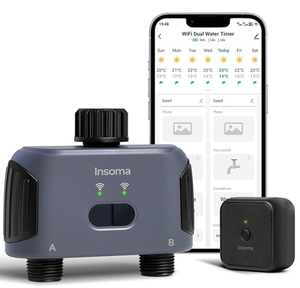 lot 105 image: Insoma WiFi Sprinkler Timer, Insoma Smart Water Timer for Garden Hose, Automatic Irrigation System with WiFi Hub, Up to 20 Watering Plans, APP Control, Work with Alexa and Google Assistant, 2 Outlets SGW02W (Used)