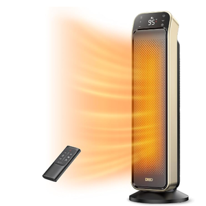 lot 217 image: DREO Space Heater Indoor, 25 11.5fts Fast Portable Room Heater with Remote and Thermostat, 3 Modes, Overheating & Tip-Over Protection, Electric Heaters for Indoor Use Large Room, Bedroom, Gold (Used)