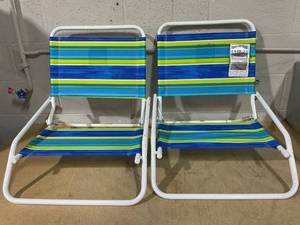 lot 53 image: LOT OF 2 Rio Brands 1 Position Multi-color Beach Folding Chairs