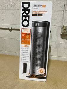 lot 218 image: Dreo - 20 Portable Ceramic Space Heater for Home, 70° Oscillation, 12H Timer and Thermostat, 3 Heat Levels, Solaris 628 - Silver