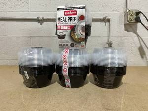 lot 232 image: LOT OF 4 GoodCook Meal Prep Bowl Container with Dressing Cups, Black 40 Pieces Per Pack