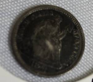 lot 11 image: 1873 Seated Liberty Half Dime  Type 4, featuring a legend on the obverse side.