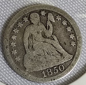 lot 20 image: 1850 Seated Liberty Dime, Type 2, with Stars and Drapery