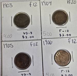 lot 22 image: Indian Head Small Cents from the years 1903,1904,1905,& 1906