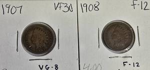 lot 23 image: Indian Head Small Cents from the years 1907 & 1908