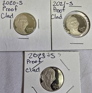 lot 25 image: Jefferson Nickel Proof Clad  from the years 2020,2021 & 2023