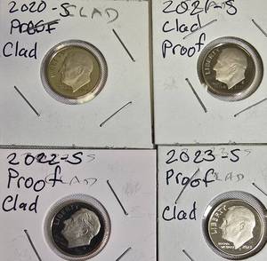 lot 35 image: Roosevelt Dimes Proof Clad coins from 2020-2023 were made at the San Francisco mint.