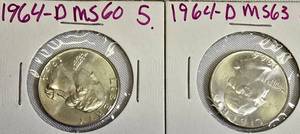 lot 39 image: Two Washington quarters from 1964.