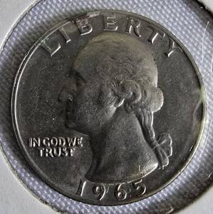 lot 40 image: Two Washington quarters from 1964-D and 1965.