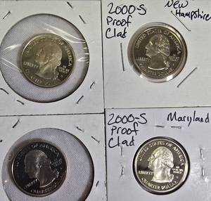 lot 52 image: Proof clad Washington Quarters from the years 2000,2007 & 2008  from the S mint