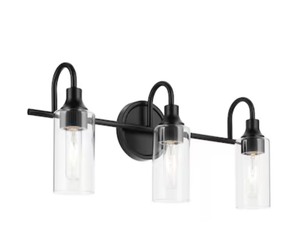lot 36 image: Quantity 2 - Kichler Kavi 3 Light 23 Wide Vanity Light with Clear Glass Shades