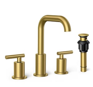 lot 40 image: FORIOUS Gold Widespread 2-handle High-arc Residential Handle Bathroom Sink Faucet with Drain