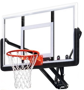 lot 8 image: 54.5 Wall Mounted Basketball Hoop Shatterproof PC Backboard Basketball Goal with Adjustable Height for Garage, Indoor & Outdoor Use