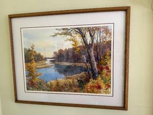 lot 24 image: Russell Norberg Landscape Painting - Autumn River Scene - Framed Art
