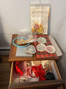 lot 54 image: Crafts Lot Inc Cross-Stitch Kit, Yarn Needles, Sewing Kit, VTG Portable Clock & More
