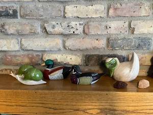 lot 58 image: Duck Figurine Set - Mallard Drake, Green-Headed Duck & Grey Duck With Shell Bases