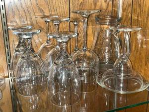 lot 77 image: Wine Glasses & Glass Pitcher - Clear Stemware