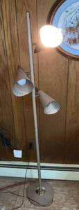 lot 84 image: Three-Arm Cone Shade Floor Lamp - White Vintage Modernist Lighting