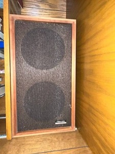 lot 88 image: Pair of Vintage Wood Cabinet Speakers with Cloth Grille