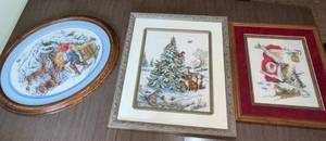 lot 94 image: Cross-Stitch Wall Art - 3 Framed Winter Scenes (Lot of 3)