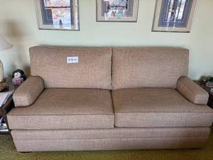 lot 121 image: Beige Upholstered Sofa - Textured Fabric, 60W x 36D x 38H