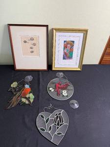 lot 175 image: Jan Boon Snail Study Framed Print & 3 Stained Glass Plastic Ornaments