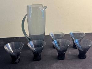 lot 183 image: Blue Gradient Glass Pitcher with Six Goblets
