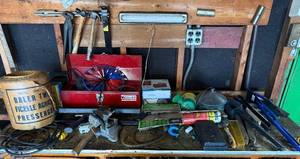 lot 207 image: General Tools Hand & Power Tools in Red Toolbox - Hammers, Drill, Saws & More