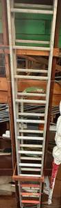 lot 215 image: Aluminum Ladder With Wooden Base Frame - Used GarageWorkshop Ladder