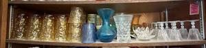 lot 225 image: Glassware & Decor - Amber Textured Glasses, Blue Decanter, Clear Goblets, Vanro Floral Ceramic Pot