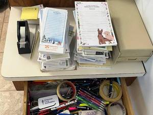 lot 233 image: Office Supplies Collection Notepads, Pens, Tape & Receipes
