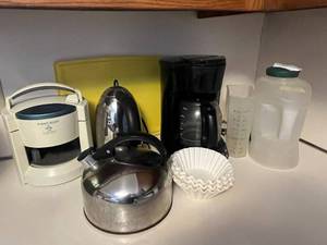 lot 241 image: Black & Decker Lids Off Jar Opener - Drip Coffee Maker - Stainless Kettle - Measuring Cup & Paper Filters