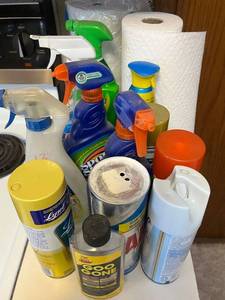 lot 243 image: Lysol Disinfectant Spray, Windex Glass Cleaner, Goo Gone & Pledge - Assorted Cleaners quantities unverified