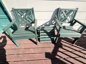 lot 245 image: Patio Chairs - 2-Pack, Green Slatted Back w Footrest