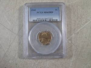 lot 120 image: (CNTR) Graded 1941 Wheat Penny MS65...