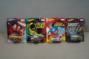 lot 225 image: Hot Wheels Premium Cars - Flash Gordon, Captain America, Groot