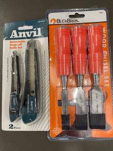 Anvil Retractable Snap-off Knife Set (2-Piece) & Buck Bros Wood Chisel Set (3-Piece)