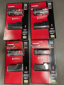 Husky Rechargeable Compact Flashlight with Holster - 500 Lumens - USB-C In/Out - 4-Pack