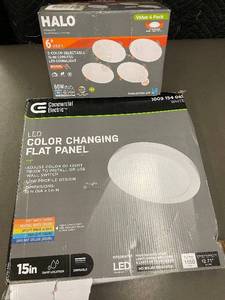 Halo 6inch 5-Color Slim Canless LED Downlight 4-Pack & Commercial Electric 15in Color Changing Panel