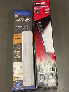 Husky Infrared Touchless Work Light 2500 Lumens & ProLink 12-Inch Light Fixture (Lot of 2)