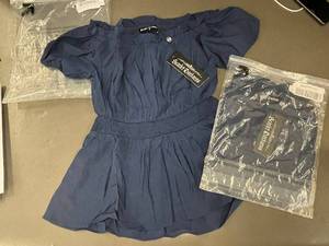 box c - 2 X Scarlet Darkness Dress - Navy Short Sleeve Ruched Bodice, Pleated Skirt, Size S