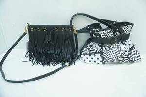 lot 7 image: NEW Black & White Purse wBuckle Melie Bianco Julie Fringe Bag-Black