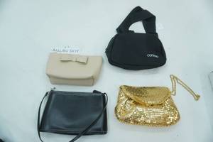 lot 11 image: Caniloop Black Fanny Pack NWT Malibu Skye Vegan Leather Bow Cosmetic Bag Gold Mesh Clutch Purse wTassel and Chain Strap Small Black Kenneth Cole Reaction Handbag